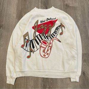 Vintage New Orleans Jazz White Pullover Crewneck Sweatshirt Size XL
